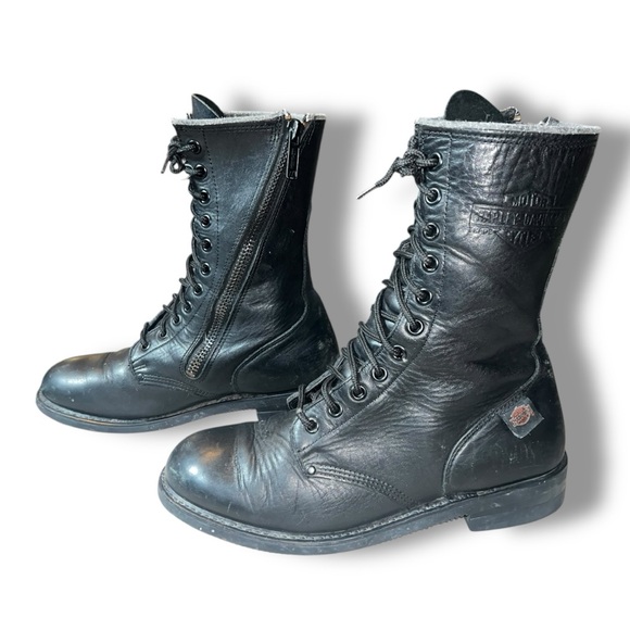 🥾 Harley-Davidson Men’s Black Leather Lace-Up Boots w/ Side Zip – Size 13